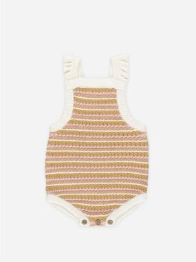 Rylee + Cru Knit Ruffle Strap One-Piece in Cream, Pink, and Tan